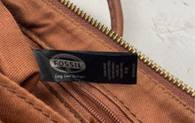 Load image into Gallery viewer, Authentic Fossil Womens Brown Leather Outer Pockets Zip Top Lined Crossbody Bag