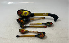 Load image into Gallery viewer, Vintage Soviet Khokhloma Wooden Floral Lacquer Spoons And Ladle Set Of 6 Pcs