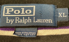Load image into Gallery viewer, Polo By Ralph Lauren Mens Black White And Purple Striped Polo Shirt Size XL
