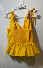 Load image into Gallery viewer, Express Womens Yellow Sleeveless Surplice V-Neck Peplum Blouse Top Size Small