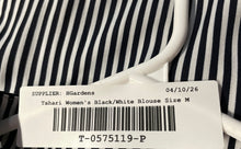 Load image into Gallery viewer, T Tahari Womens Black White Striped Puff Sleeve V-Neck Button-Up Shirt Size M