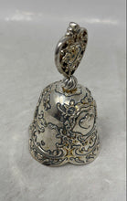Load image into Gallery viewer, Silver-Tone Holiday Look Hearts Themed Tradition Make-Up Hand Bell