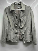 Load image into Gallery viewer, New York & Company Womens Gray Collared Ruffle Button Front Jacket Size Medium