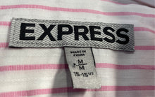 Load image into Gallery viewer, Express Mens White Pink Striped Long Sleeve Collared Fitted Dress Shirt Size M