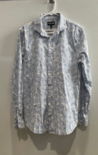 Load image into Gallery viewer, Express Mens Blue White Floral 1MX Long Sleeve Extra Slim Dress Shirt Size L