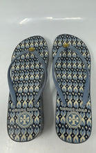 Load image into Gallery viewer, Authentic Tory Burch Womens Blue Printed Wedge Flip Flop Sandals Size 7 Worn