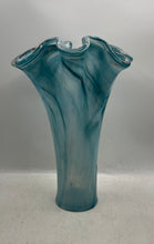 Load image into Gallery viewer, Vintage Murano Style Blue White Copper Aventurine Flecks Swirl Handkerchief Vase