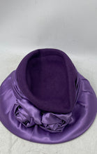 Load image into Gallery viewer, Unbranded Womens Purple Satin Draped Brim Gathered Rose Formal Dress Hats