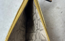 Load image into Gallery viewer, Calvin Klein Womens Gold-Tone Monogram Faux Leather Zip Top Wristlet Wallet