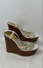 Load image into Gallery viewer, Michael Kors Womens White Brown Gold Studded Wedge Platform Sandals Size 6.5M