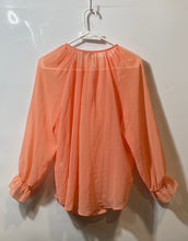 Load image into Gallery viewer, Chico's Womens Orange Georgette Sheer Balloon Sleeve Ruffle Blouse Top Size 2