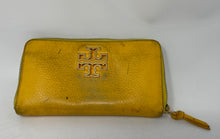 Load image into Gallery viewer, Authentic Tory Burch Womens Britten Yellow Zip-Around Wallet Stained Worm