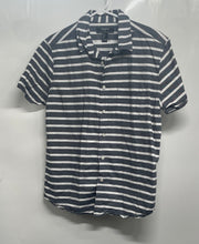 Load image into Gallery viewer, Forever 21 Mens Faded Blue White Striped Print Short Sleeve Button-Up Shirt Sz L
