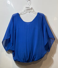 Load image into Gallery viewer, Express Womens Blue Sheer Short Sleeve Scoop Neck Pullover Blouse Top Size M