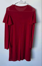 Load image into Gallery viewer, Zara Womens Red Wine Ruffle Long Sleeve Crew Neck Pullover Shift Dress Size S