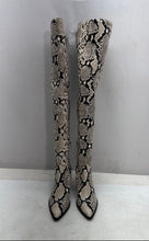 Load image into Gallery viewer, Vince Camuto Womens Cottara Black White Animal Print Over The Knee Boots Sz 6.5M