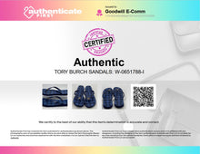 Load image into Gallery viewer, Authentic Tory Burch Womens Blue Monogram Slip-On Flip Flop Sandals Size 8