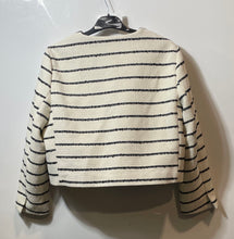 Load image into Gallery viewer, H&M Womens White Black Striped Button Front Long Sleeve Round Neck Jacket Sz XL