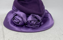 Load image into Gallery viewer, Unbranded Womens Purple Satin Draped Brim Gathered Rose Formal Dress Hats