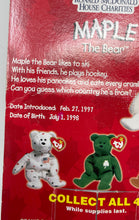 Load image into Gallery viewer, TY Maple White Bear Soft Toy Beanie Baby 1999 Retired Plush Stuffed Animal
