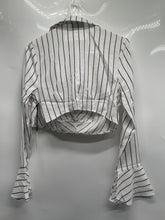 Load image into Gallery viewer, Milk & Honey Womens Black White Striped Long Sleeve Cropped Blouse Top Size M