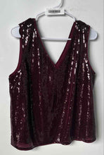 Load image into Gallery viewer, J.Crew Womens Burgundy Sequin Sleeveless V-Neck Regular Fit Blouse Top Size XL