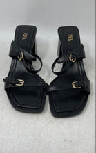 Load image into Gallery viewer, Zara Womens Black Leather Open Toe Adjustable Buckle Ankle Strap Heels Sz EUR 36