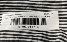 Load image into Gallery viewer, Calvin Klein Womens Black White Striped Embroidered Flowers Button-Up Shirt Sz S