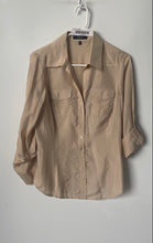 Load image into Gallery viewer, Express Womens Beige Roll Tab Sleeve Spread Collar Button-Up Shirt Size Small