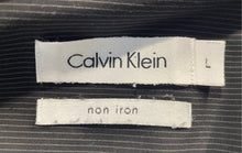 Load image into Gallery viewer, Calvin Klein Mens Black Striped Non-Iron Long Sleeve Button-Up Shirt Size Large