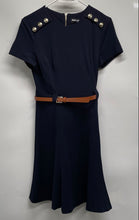 Load image into Gallery viewer, Karl Lagerfeld Womens Blue Short Sleeve Back Zip A-Line Dress Size 4