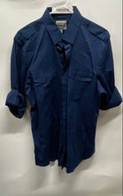 Load image into Gallery viewer, Express Mens Blue Long Sleeve Pockets Collared Fitted Dress Shirt Size L 16-16.5
