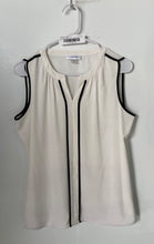 Load image into Gallery viewer, Calvin Klein Womens White Black Split Neck Sleeveless Pullover Blouse Top Size S