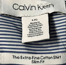 Load image into Gallery viewer, Calvin Klein Mens Blue White Striped Print Slim Fit Button-Up Shirt Size L/G