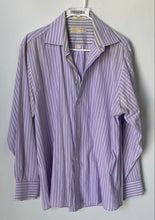 Load image into Gallery viewer, Michael Kors Mens Purple Striped Long Sleeve Dress Shirt Size L 16.5 34/35