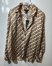 Load image into Gallery viewer, Rachel Zoe Womens Brown Link Chain Print Long Sleeve Button-Up Shirt Size L