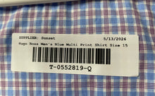 Load image into Gallery viewer, Hugo Boss Mens Blue Multicolor Plaid Print Sharp Fit Dress Shirt Sz 15 34/35