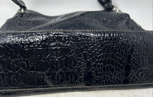 Load image into Gallery viewer, Alfred Dunner Womens Black Faux Patent Leather Croc Embossed Buckle Shoulder Bag
