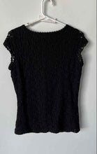 Load image into Gallery viewer, Karl Lagerfeld Womens Black Lace Crew Neck Pullover Cap Sleeve Blouse Top Size S