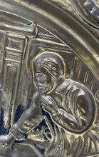 Load image into Gallery viewer, Decorative Brass Dish Features An Embossed Scene Of Men In A Tavern Plate