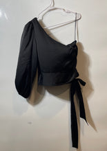 Load image into Gallery viewer, Express Womens Black One-Shoulder Dramatic Puff Sleeve Blouse Top Size Small
