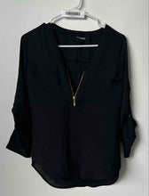 Load image into Gallery viewer, Express Womens Black Long Roll Tab Sleeve V-Neck Popover Blouse Top Size XS