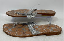 Load image into Gallery viewer, Coach Womens Silver Brown Leather Flat Slip-On Thong Sandals Size 8.5B