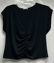 Load image into Gallery viewer, Zara Womens Black Cap Sleeve V-Neck Ruched Front Pullover Blouse Top Size S