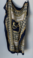 Load image into Gallery viewer, Monaco Monte-Carlo Womens Navy Beige Gold Plaid & Chain Print Rectangle Scarf