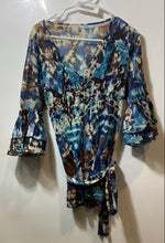 Load image into Gallery viewer, Alberto Makali Womens Multicolor Abstract Bell Sleeve Pullover Blouse Top Size M