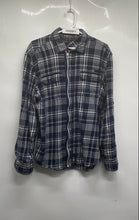Load image into Gallery viewer, Sean John Mens Navy Blue White Plaid Long Sleeve Full-Zip Shirt Size Large