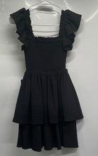 Load image into Gallery viewer, Express Womens Black Square Neck Smocked Tiered Fit & Flare Dress Sz XXS w/ Tag