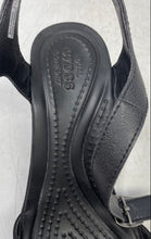 Load image into Gallery viewer, Crocs Womens Leigh II Black Open Toe Buckle Wedge Heel Ankle Strap Sandals Sz 7