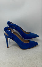 Load image into Gallery viewer, BCBGeneration Womens Blue Suede Bow Pointed Toe Slip-On Slingback Heels Size 10